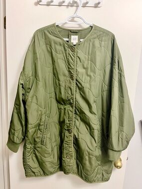 GAP Olive Quilted Button-Front Liner Jacket